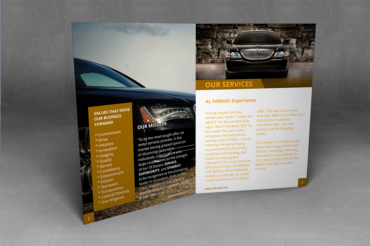 Brochure Design by barinix for Al Farrad Car Rental Co. | Design #6629618