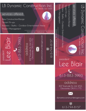 Business Card Design by rajivpriyadarshidesigns for LB Dynamic Construction Inc. | Design #6783170