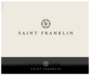 SAINT FRANKLIN in a stylized classical font with a simple wreath above | Logo Design by iNess