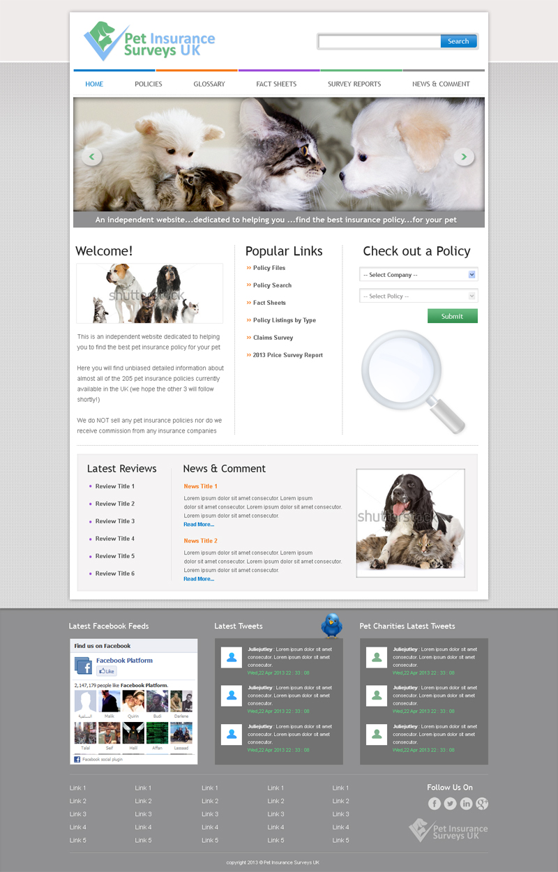 Web Design by Jagannath for Pet Insurance Surveys | Design #1768002