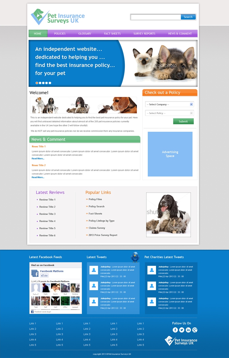 Web Design by Jagannath for Pet Insurance Surveys | Design #1771752