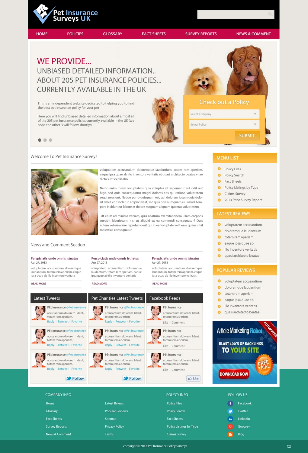 Web Design by pb for Pet Insurance Surveys | Design #1745690