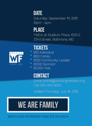 Einladungs-Design von kash zahara für Maryland Working Families | Design #6734847