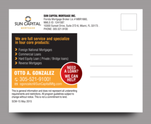 Postkarten-Design von rkailas für Sun Capital Mortgage, Inc. | Design #6853741