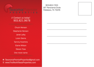 Postcard Design by Jackie Morrison for Texoma Premier Properties | Design #6777201