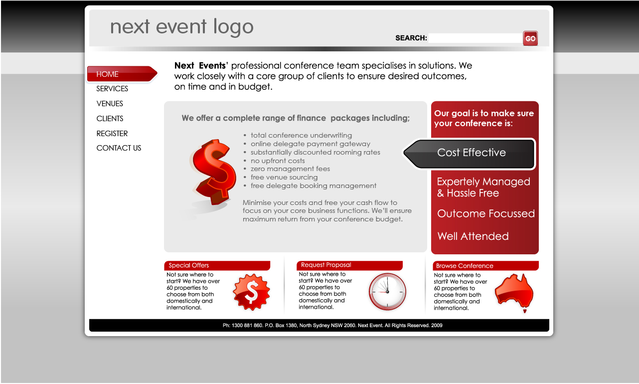 Web Design par fierce media pour Next Event | Design #12746