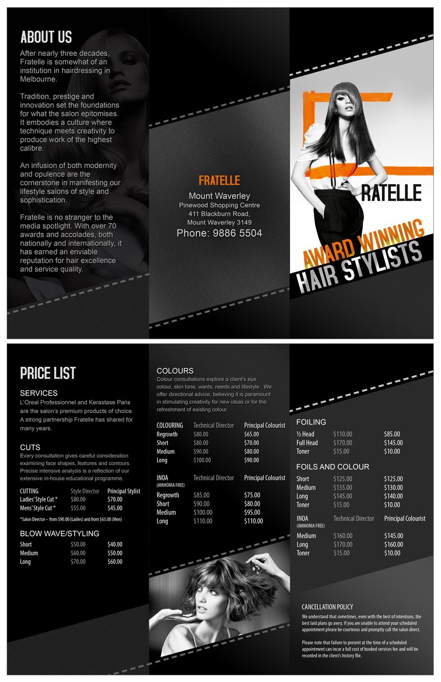 Brochure Design by Latest Design Ideas for Fratelle Hair & Make up | Design #1816740