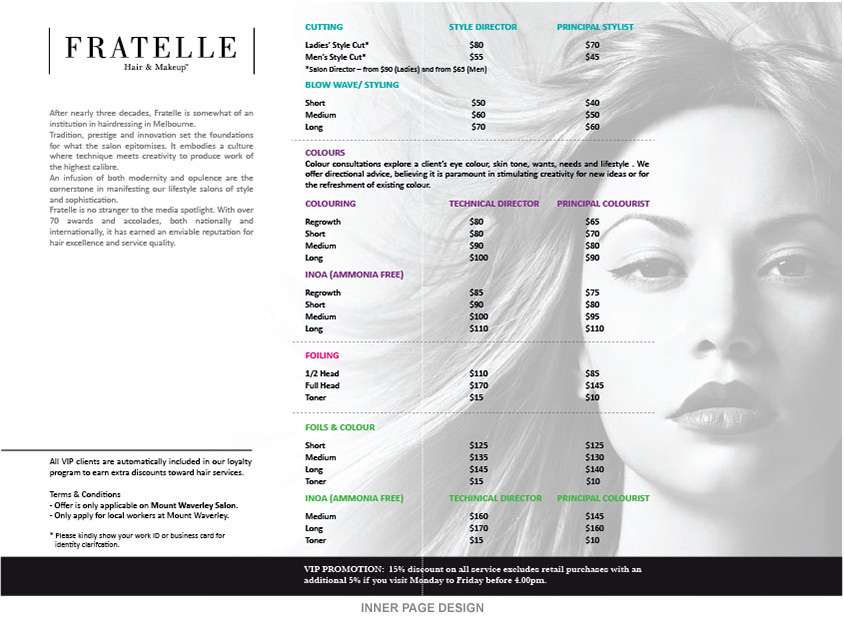 Brochure Design by Marq for Fratelle Hair & Make up | Design #1829137