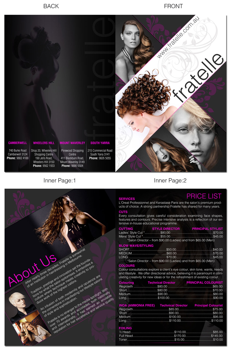 Brochure Design by ESolz Technologies for Fratelle Hair & Make up | Design #1775437