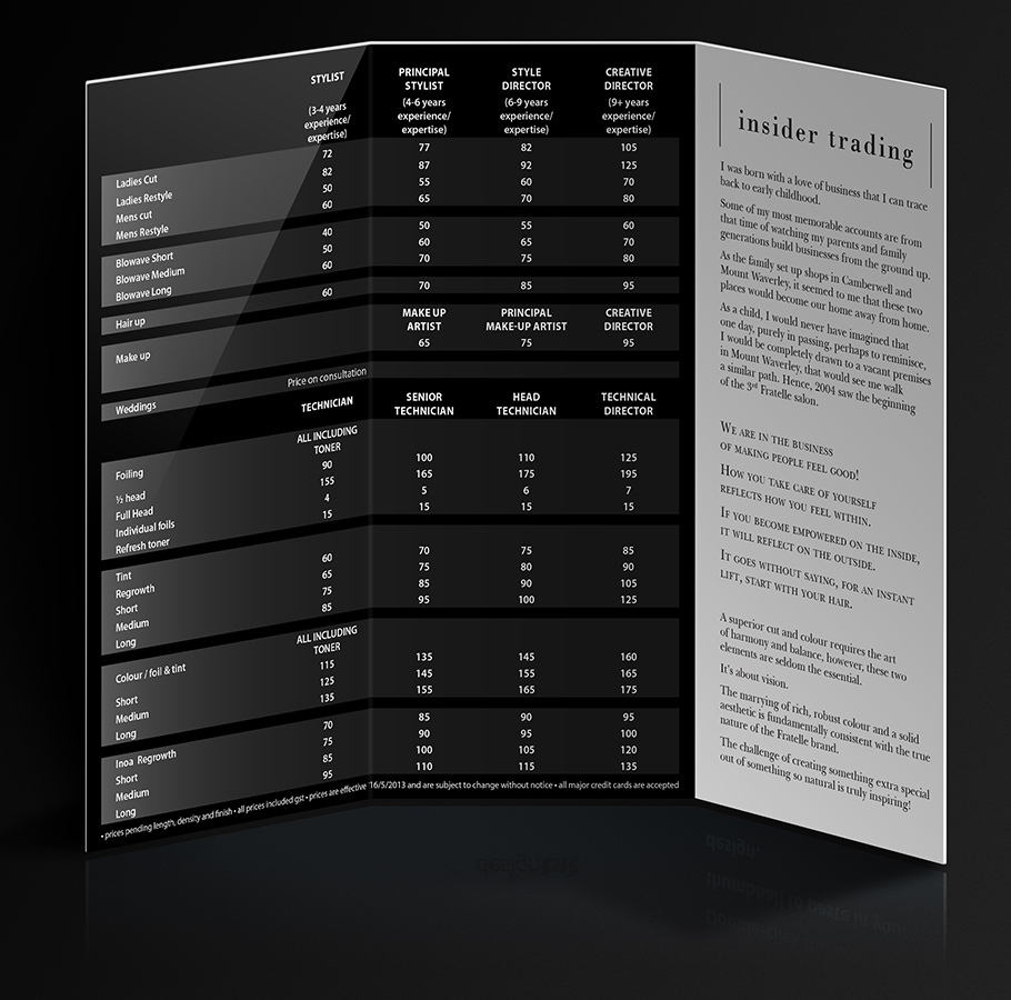Brochure Design by Maciek for Fratelle Hair & Make up | Design #1835280