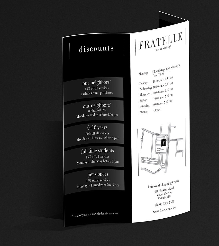 Brochure Design by Maciek for Fratelle Hair & Make up | Design #1835284