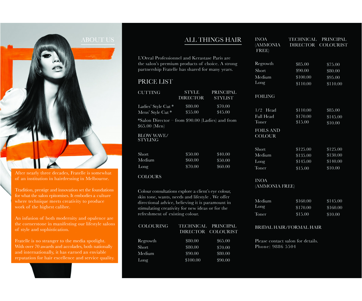 Broschüren-Design von laura für Fratelle Hair & Make up | Design #1825072