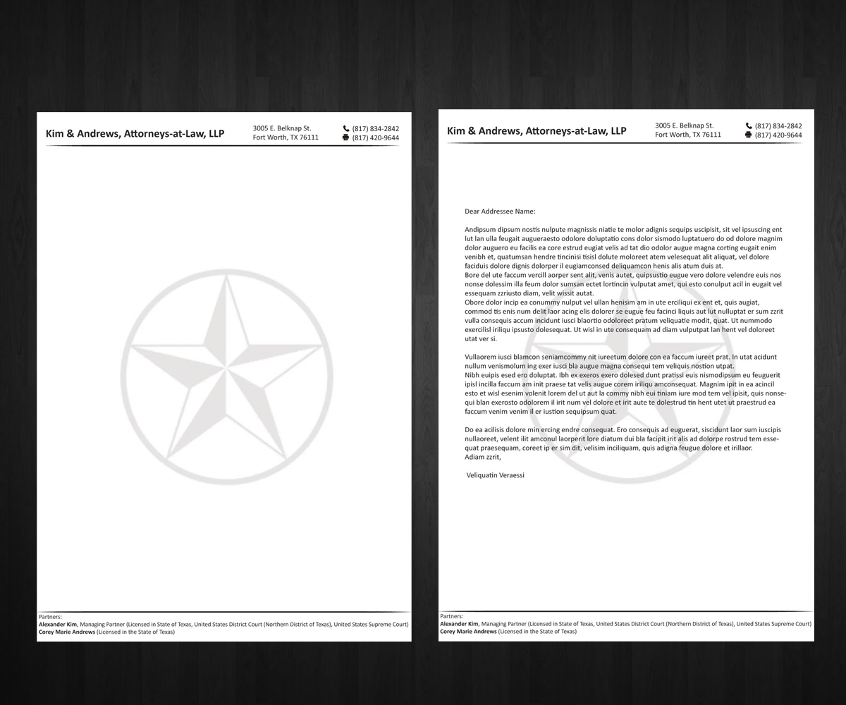 Letterhead Design by Anna  for Kim & Andrews, Attornets-at-Law, LP | Design #1838637