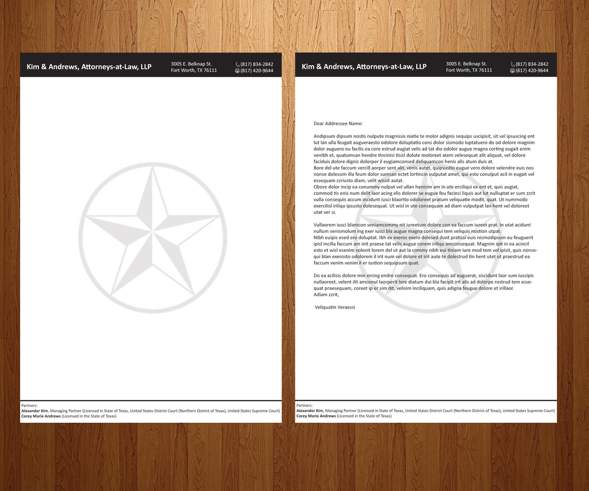 Letterhead Design by Anna  for Kim & Andrews, Attornets-at-Law, LP | Design #1838638