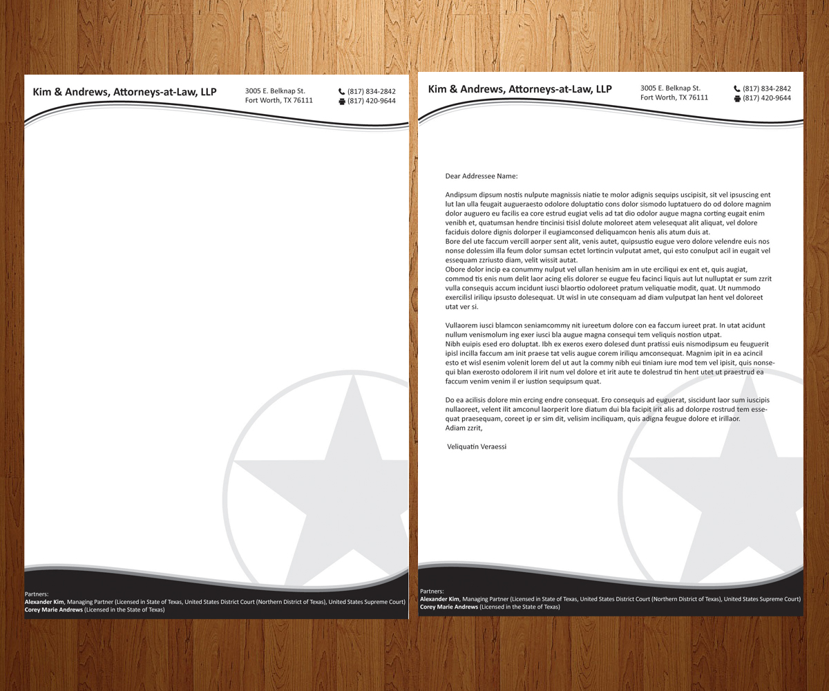 Letterhead Design by Anna  for Kim & Andrews, Attornets-at-Law, LP | Design #1838706
