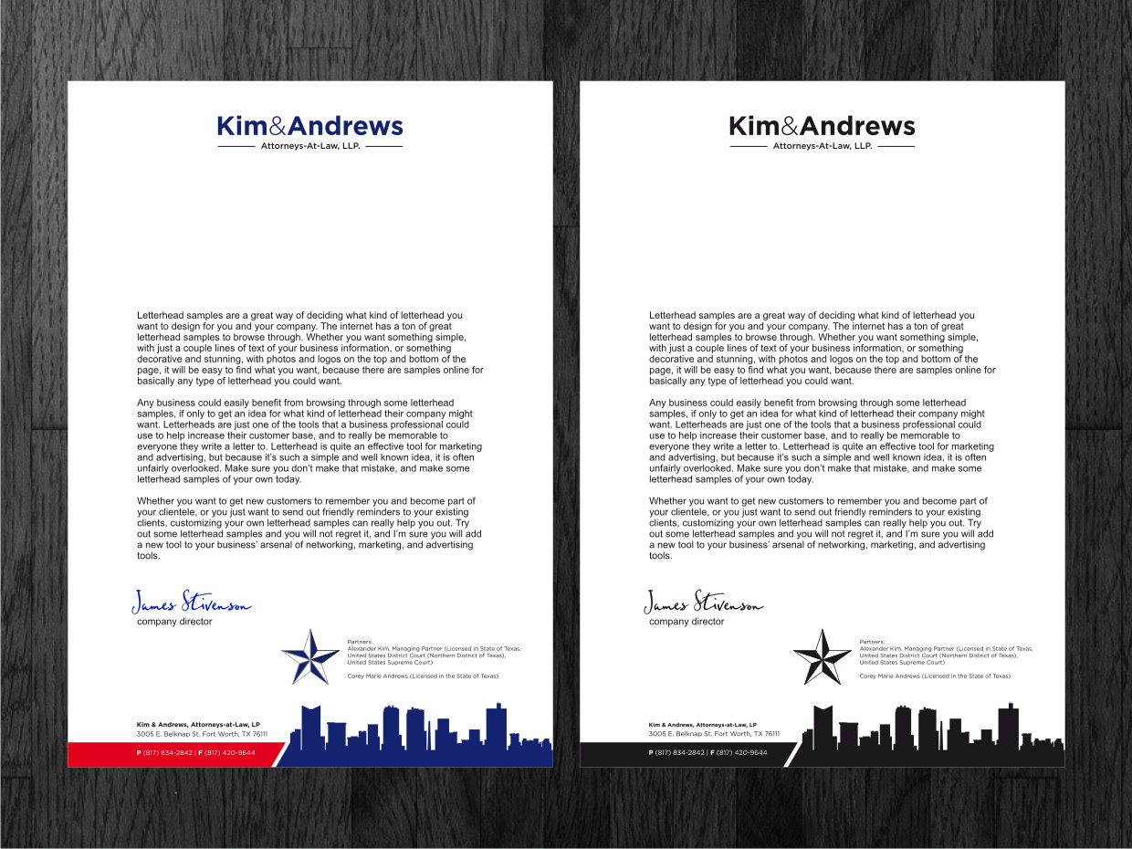 Letterhead Design by Atvento Graphics for Kim & Andrews, Attornets-at-Law, LP | Design #1839788
