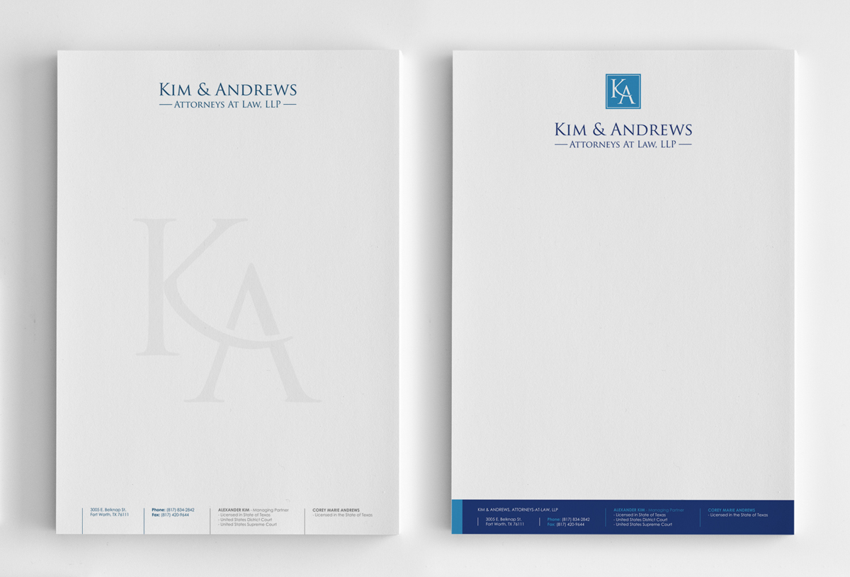 Letterhead Design by logodentity for Kim & Andrews, Attornets-at-Law, LP | Design #1787737