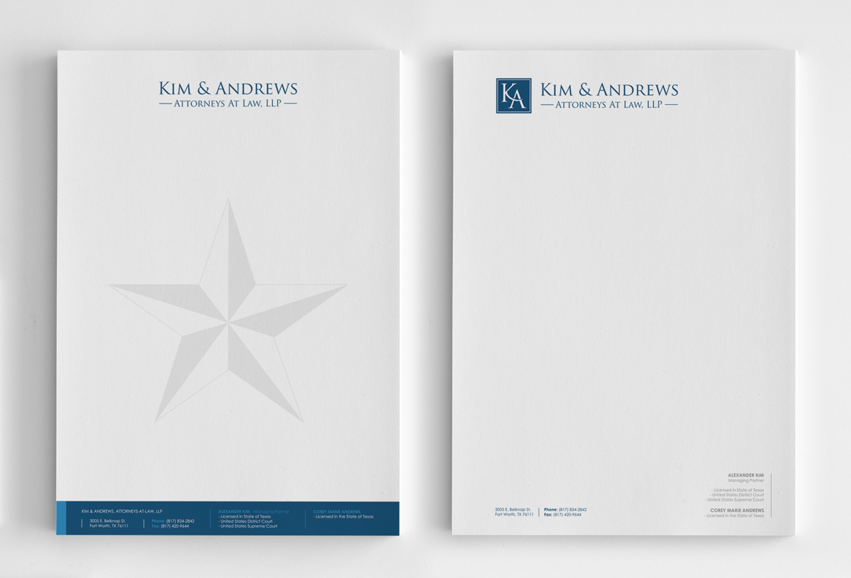 Letterhead Design by logodentity for Kim & Andrews, Attornets-at-Law, LP | Design #1787739