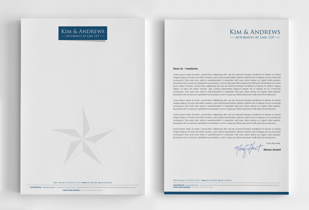 Letterhead Design by logodentity for Kim & Andrews, Attornets-at-Law, LP | Design #1787740