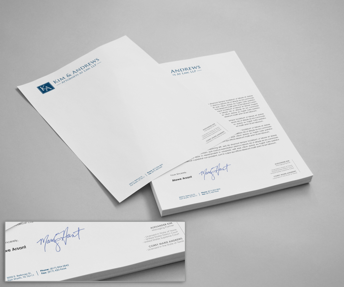 Letterhead Design by logodentity for Kim & Andrews, Attornets-at-Law, LP | Design #1787790