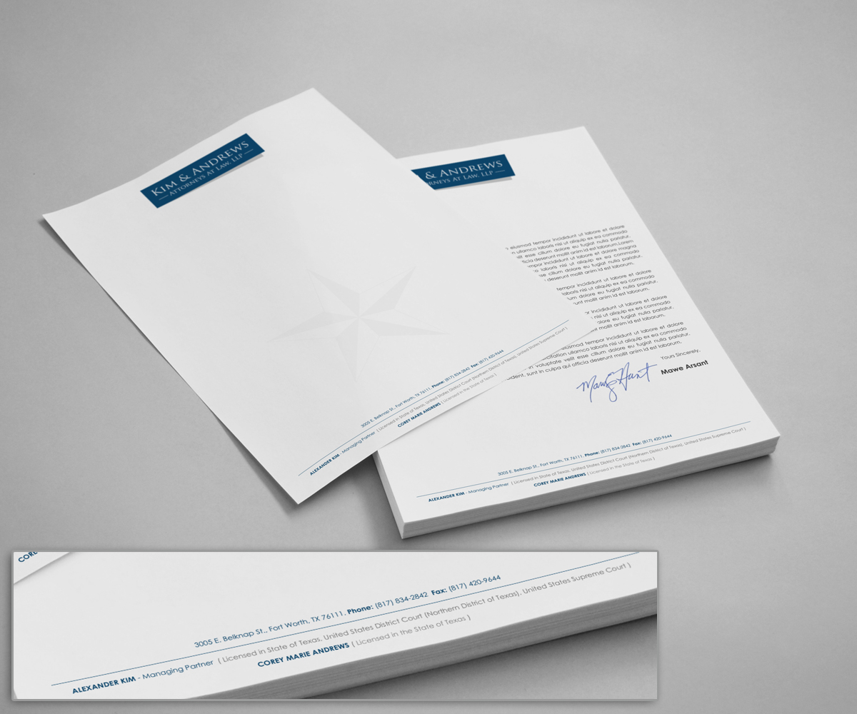 Design En-Tête par logodentity pour Kim & Andrews, Attornets-at-Law, LP | Design #1787806
