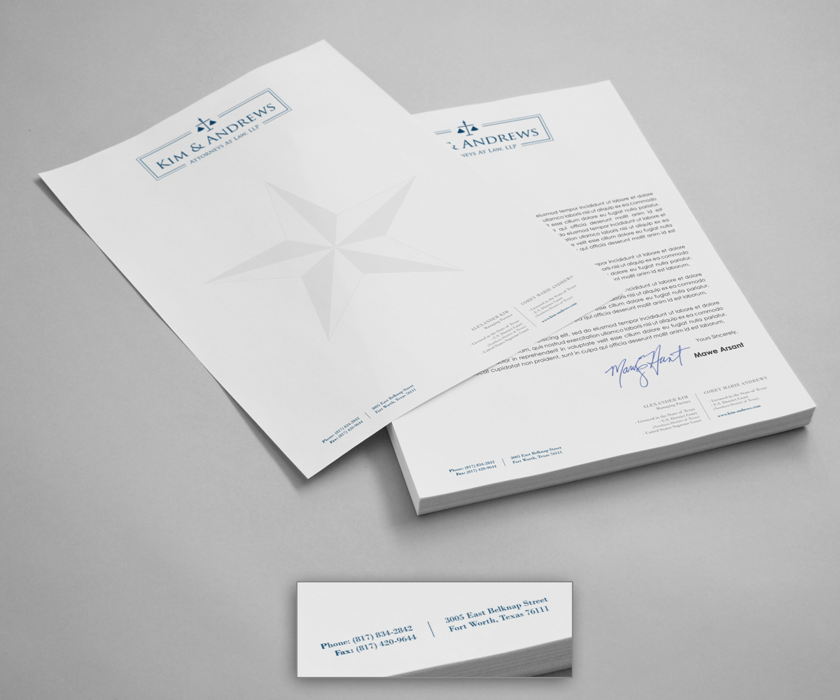 Diseño de Membrete por logodentity para Kim & Andrews, Attornets-at-Law, LP | Diseño #1874866