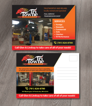 Postcard Design by alex989 for Tri Towne Transmission | Design: #6920945