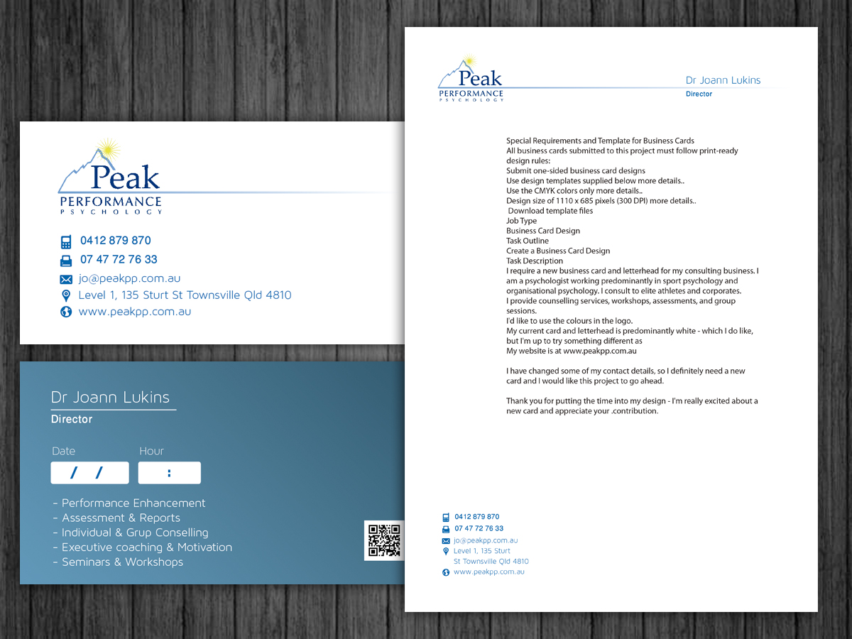 Diseño de Tarjeta de Presentación por silviaer para Peak Performance Psychology | Diseño #1823624