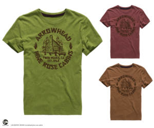 Arrowhead Pine Rose Cabins, Rustic forest/nature retro Design | Diseño de Camiseta por lisa