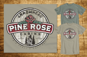 Arrowhead Pine Rose Cabins, Rustic forest/nature retro Design | Diseño de Camiseta por CoffeeBreak88