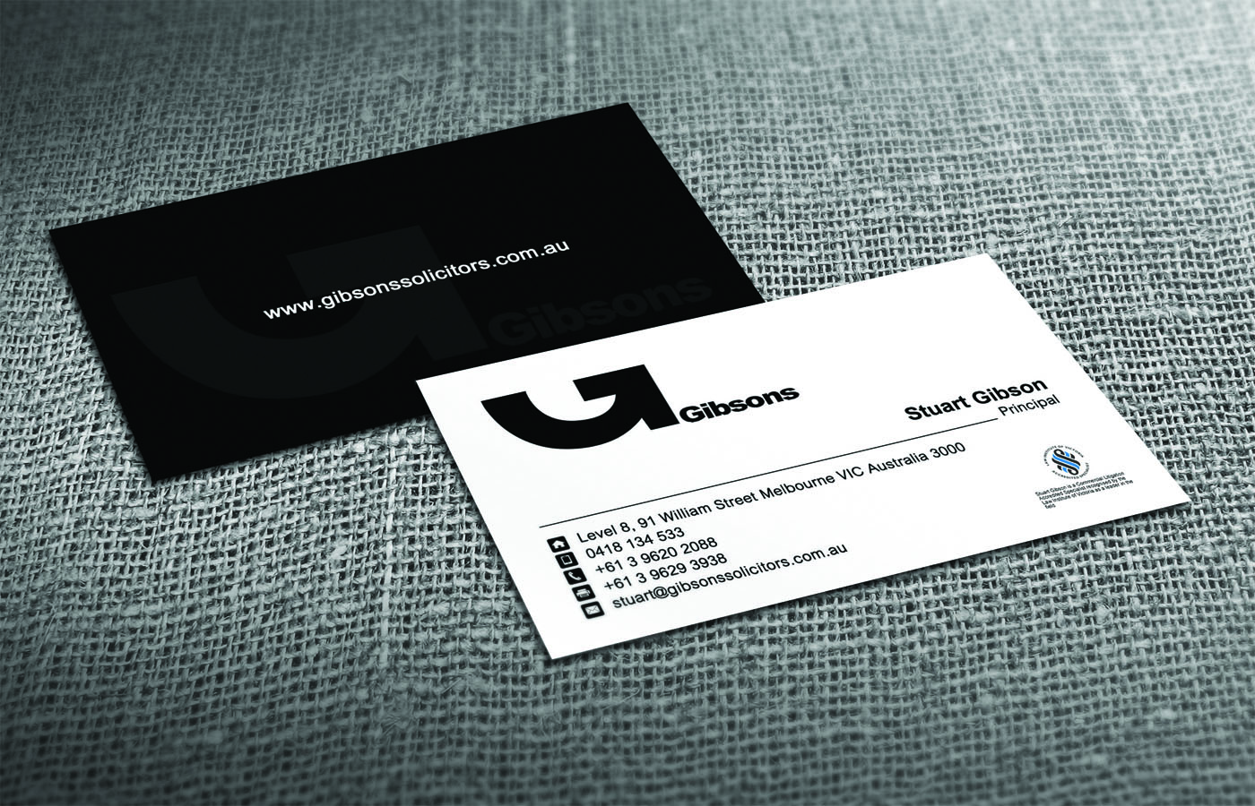 Business Card Design by Sarah Mathews for Gibsons Solicitors Pty Ltd  | Design #1801762