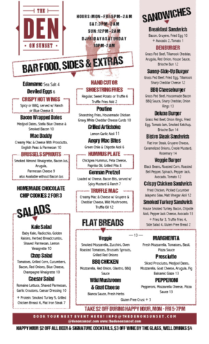 Design de Menu par Marcy M pour The Den On Sunset | Design : #7115561