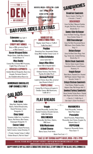 Design de Menu par Marcy M pour The Den On Sunset | Design : #7116649