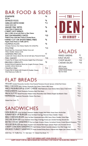 Design de Menu par Ellen Exposurepdp pour The Den On Sunset | Design : #7065961