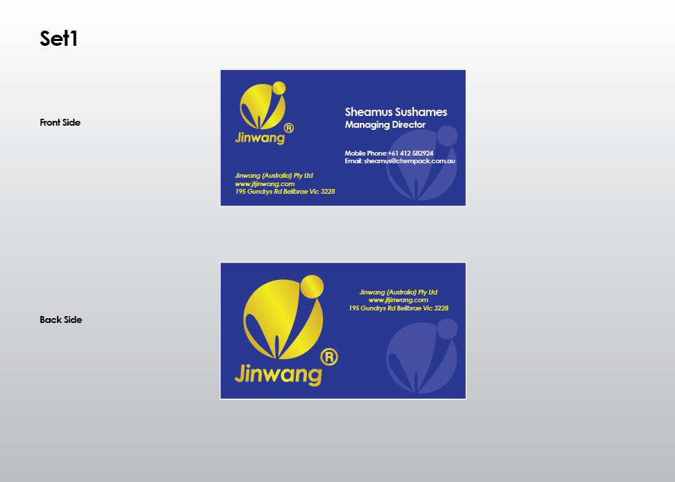 Diseño de Tarjeta de Presentación por inGenious para Jinwang (Australia) Pty Ltd | Diseño #1849537