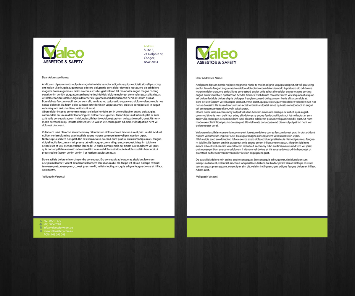 Letterhead Design by Anna  for Valeo Asbestos & Safety | Design #1830980