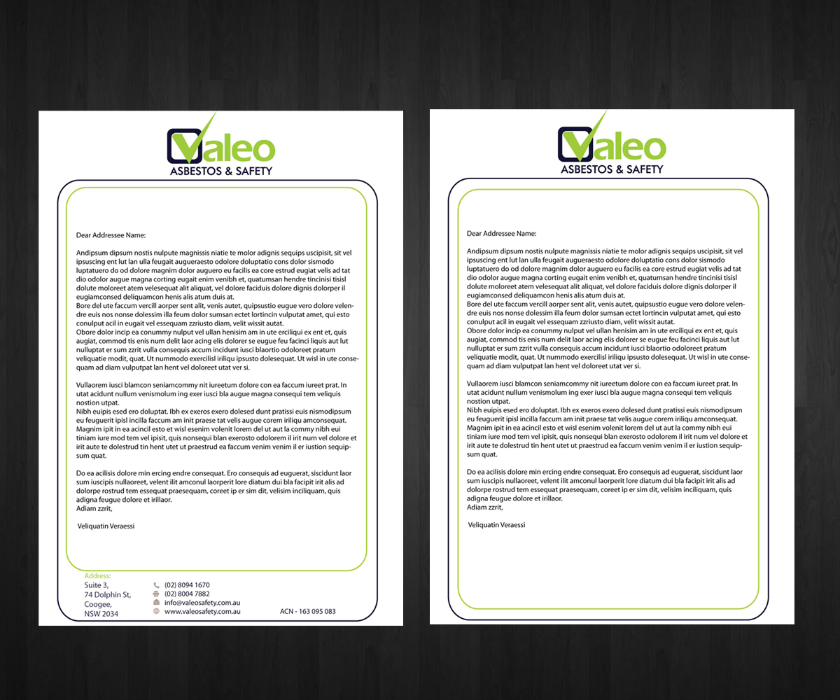 Letterhead Design by Anna  for Valeo Asbestos & Safety | Design #1831131