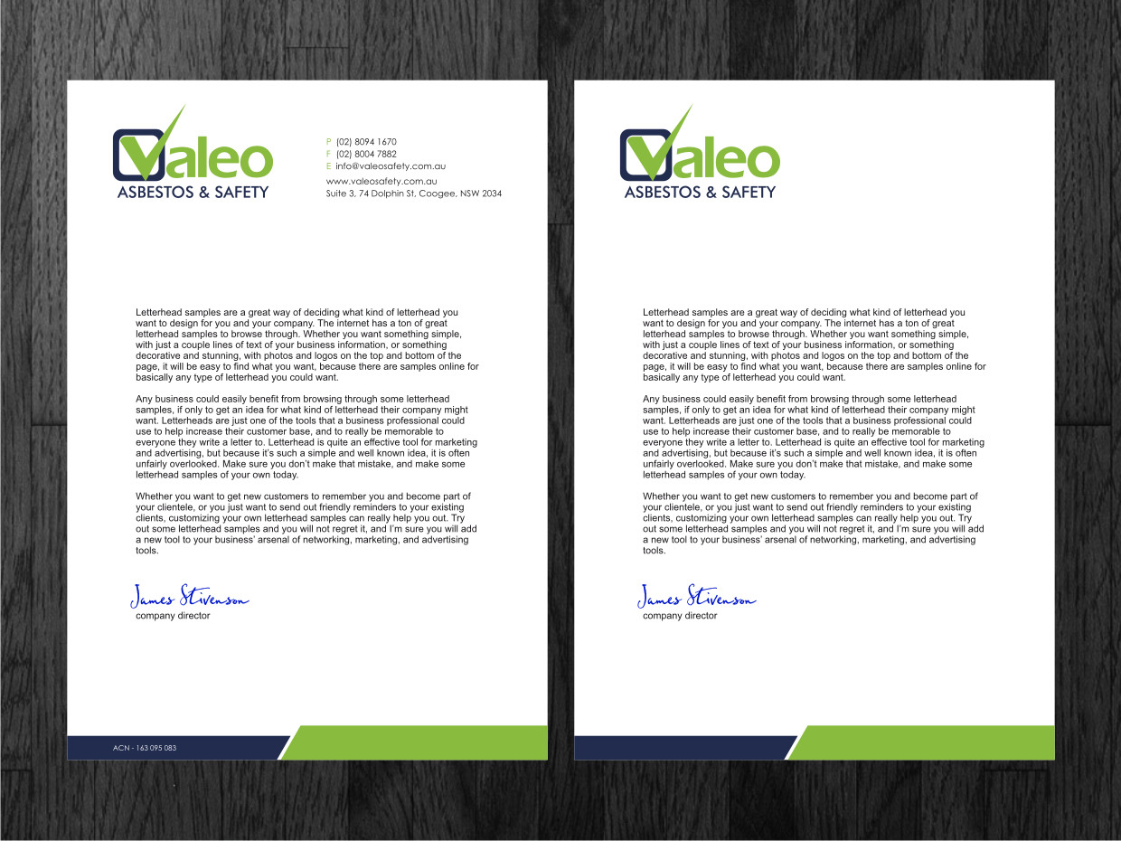 Letterhead Design by Atvento Graphics for Valeo Asbestos & Safety | Design #1837428