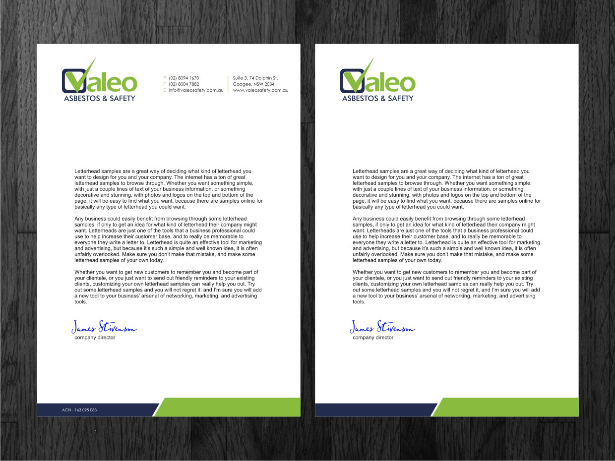 Letterhead Design by Atvento Graphics for Valeo Asbestos & Safety | Design #1837574