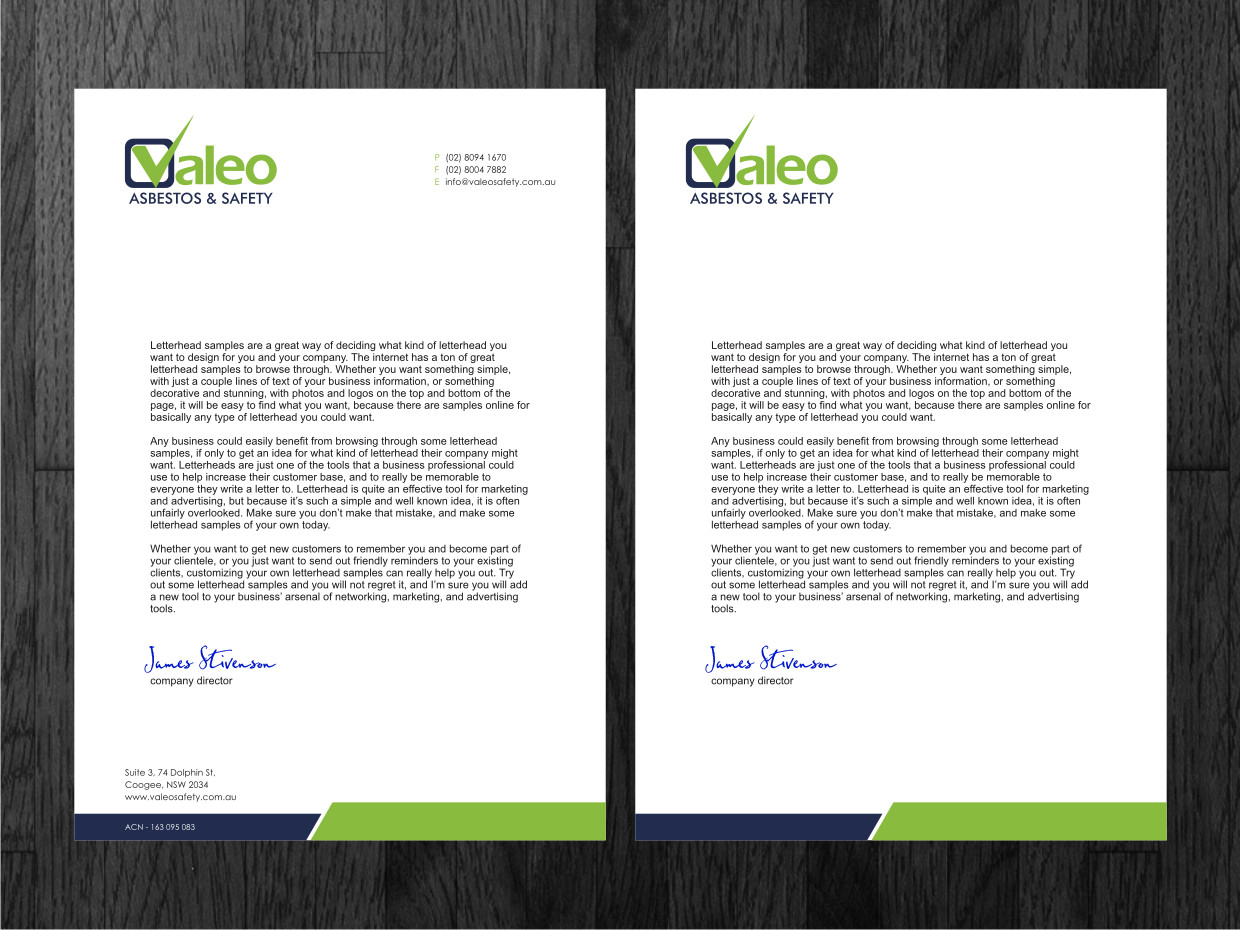 Letterhead Design by Atvento Graphics for Valeo Asbestos & Safety | Design #1837594