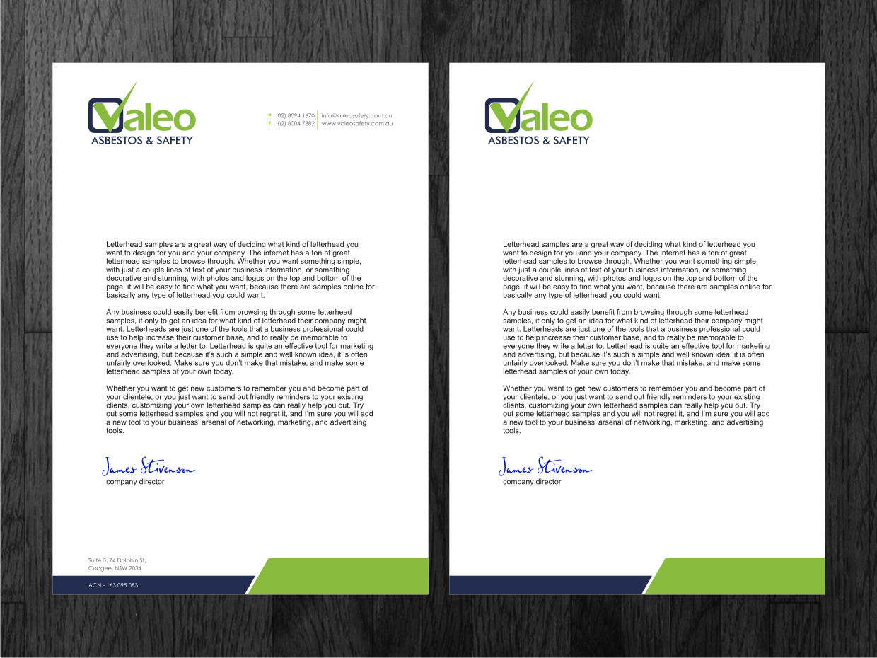 Letterhead Design by Atvento Graphics for Valeo Asbestos & Safety | Design #1843048