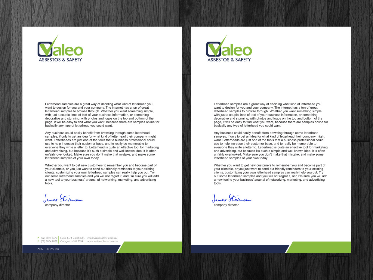 Letterhead Design by Atvento Graphics for Valeo Asbestos & Safety | Design #1847541