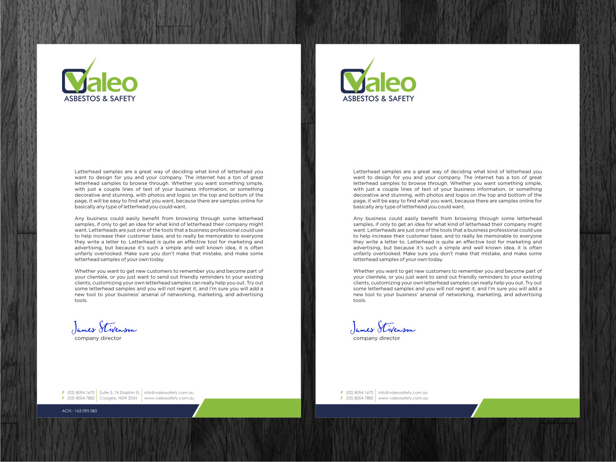 Letterhead Design by Atvento Graphics for Valeo Asbestos & Safety | Design #1872019