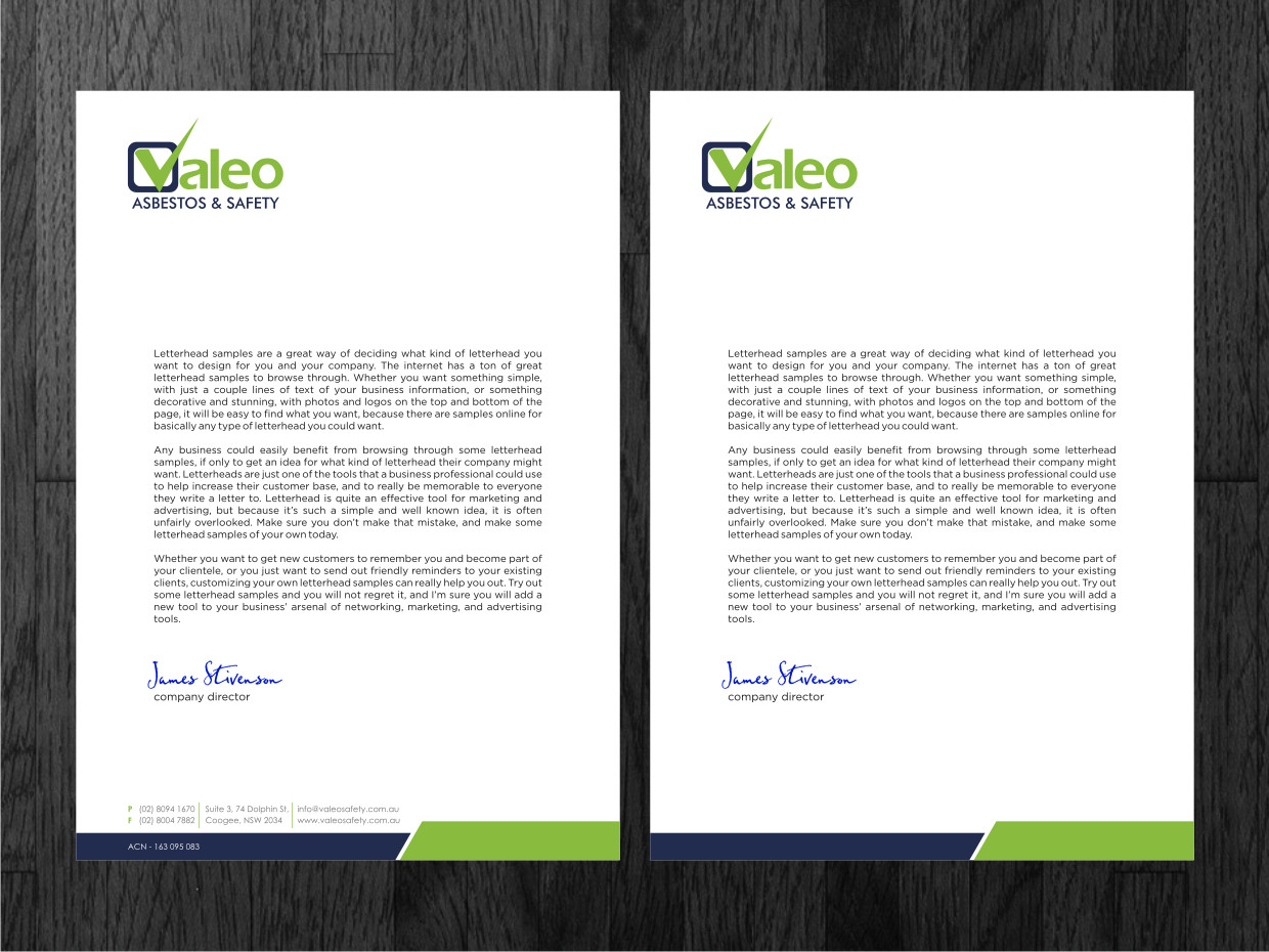 Letterhead Design by Atvento Graphics for Valeo Asbestos & Safety | Design #1872278