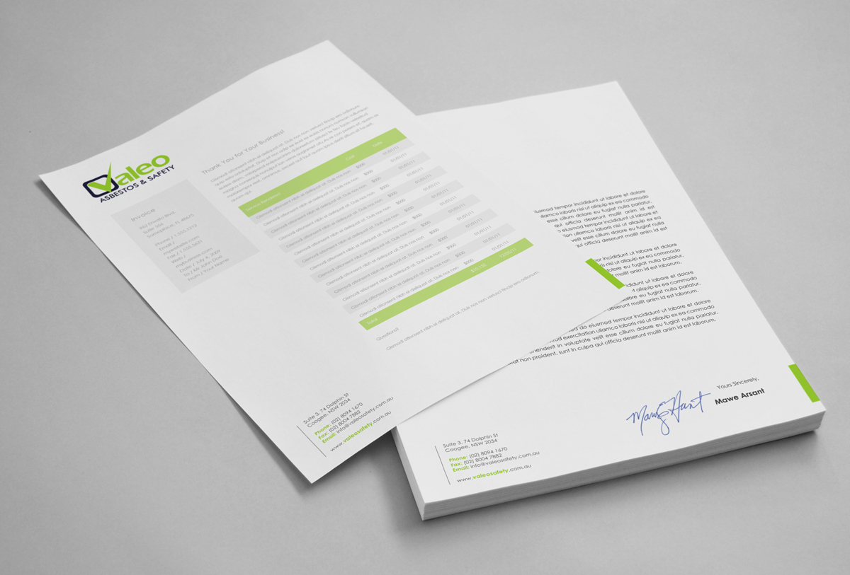 Letterhead Design by logodentity for Valeo Asbestos & Safety | Design #1828004