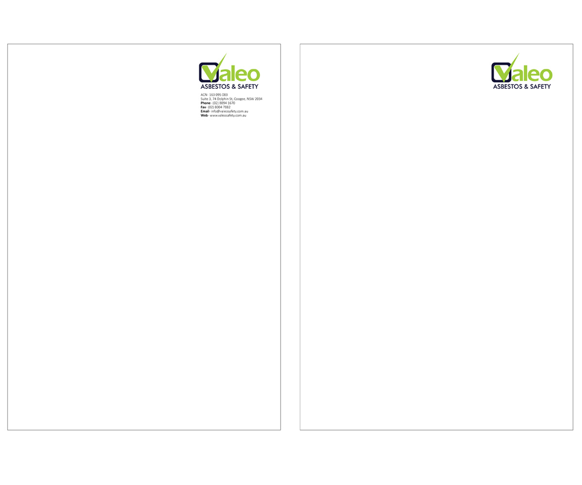 Letterhead Design by Creativecognate for Valeo Asbestos & Safety | Design #1824784