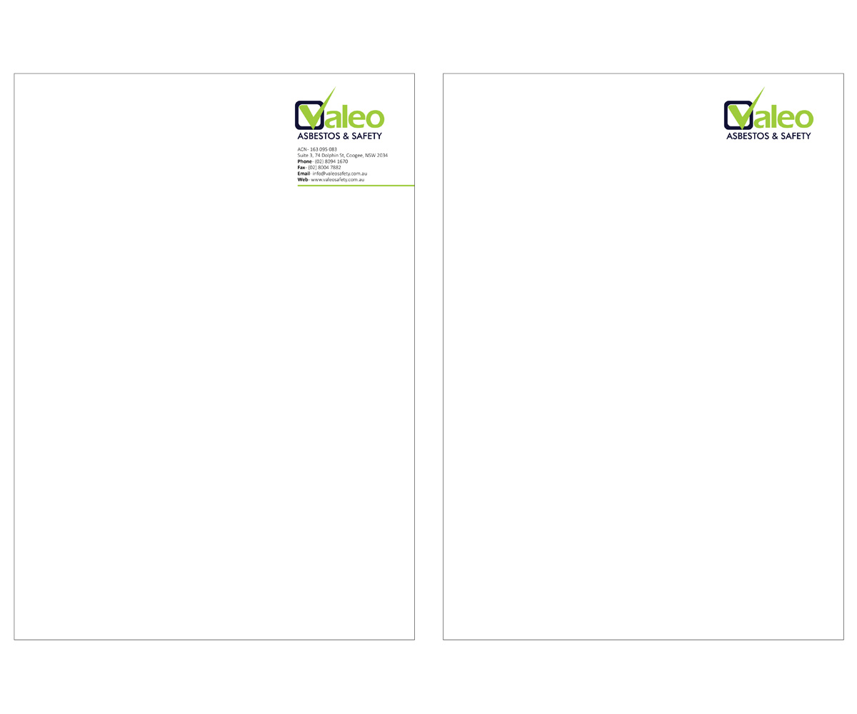 Letterhead Design by Creativecognate for Valeo Asbestos & Safety | Design #1824789