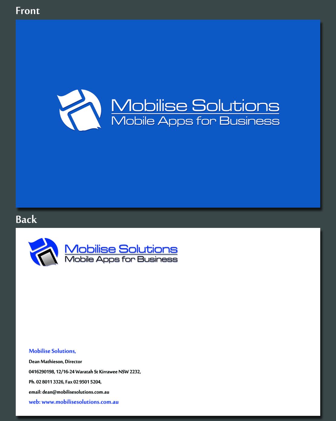 Design de Carte de Visite par Shaders99 pour Mobilise Solutions | Design #1822451