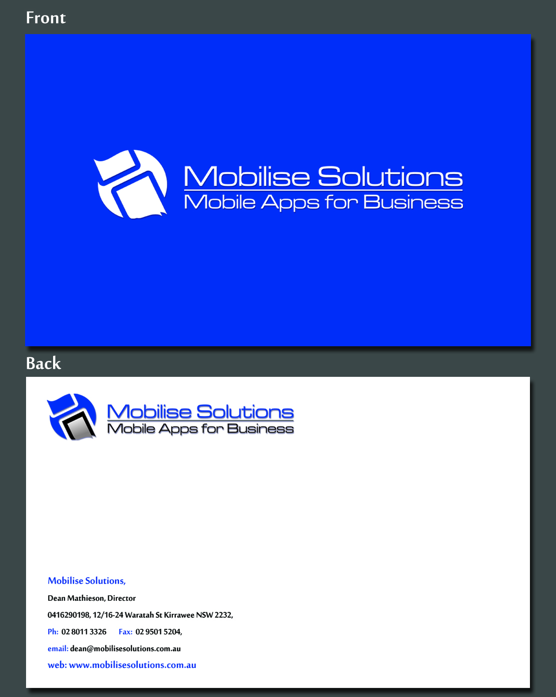 Design de Carte de Visite par Shaders99 pour Mobilise Solutions | Design #1822469