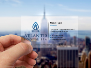 Business Card Design by Verified artistry (Design garden) for Atlantis Pool/Spa Service&Repair LLC | Design: #7239270